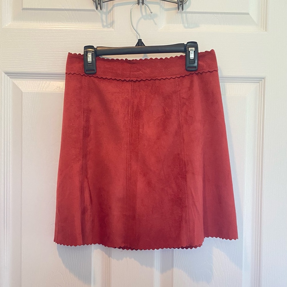 Orange Altar’d State Scallop Trim Suede A-Line Mini Skirt Size Small